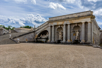 Obraz premium Terrace of the constable, decorated with niches where placed statues in Chateau de Chantilly (Chantilly Castle, 1560). Chantilly, Oise, Picardie, France. 