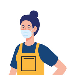 woman worker of cleaning service wearing medical mask, on white background vector illustration design