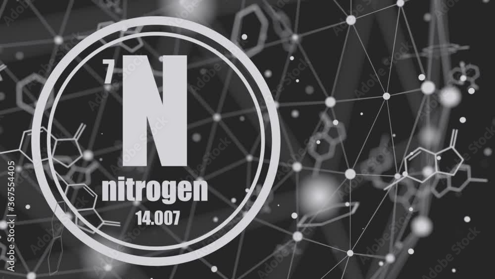Wall mural Nitrogen chemical element. Sign with atomic number and atomic weight. Chemical element of periodic table. Molecule and communication background. Connected lines with dots. - Wall murals