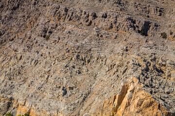 Coastal Khasab Scenery in Oman. Beautiful coastal scenery near Khasab, in Musandam peninsula, Oman, photo taken from a boat during a tour.
