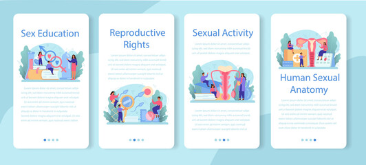 Fototapeta na wymiar Sexual education mobile application banner set. Sexual health lesson
