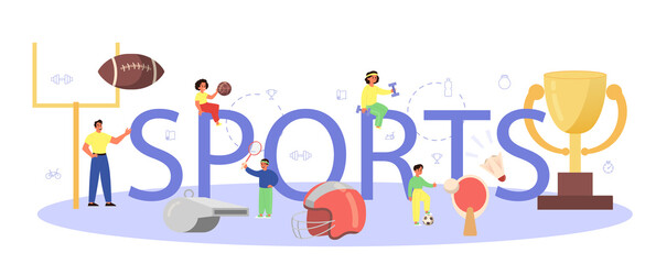 Sport typographic header concept. Students doing excercise