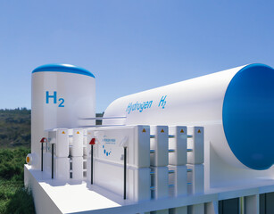 Hydrogen renewable energy production - hydrogen gas for clean electricity solar and windturbine...