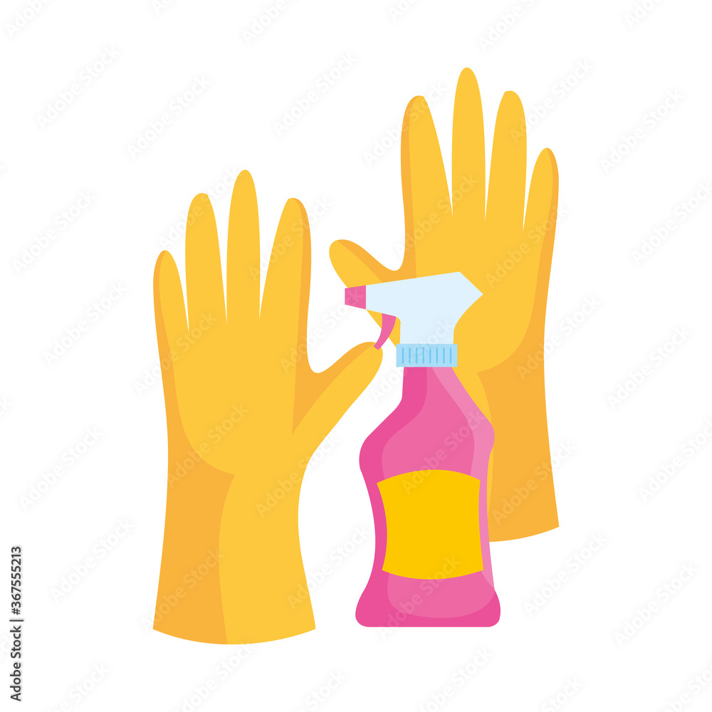 Canvas Prints rubber cleaning gloves with cleaning spray, on white background vector illustration design