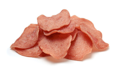  Meat chips isolated on white.