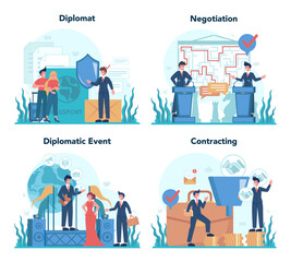 Diplomat profession set. Idea of international relations and government.
