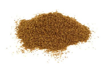 Ground Linseed Isolated on White Background. High Fiber Food Supplement.