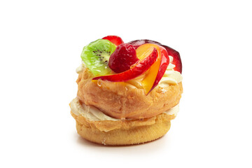 Home made cake with cream and fruit isolated