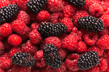 Tasty raspberry and blackberry background.