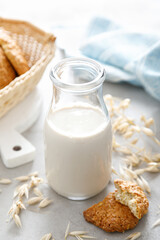 Oat milk. Delicious and healthy vegetarian alternative milk drink. Non-dairy milk