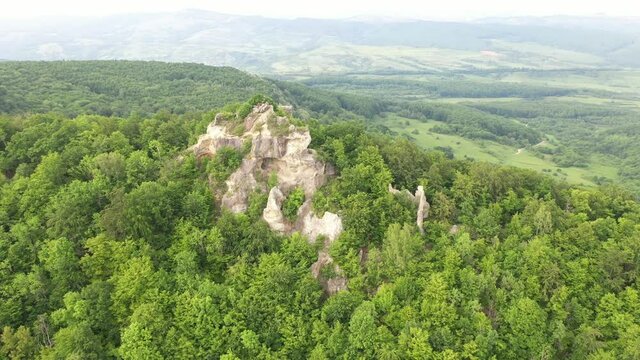 Aerial view of medieval fortress, Cetatea Ciceului near Dej, Romania.