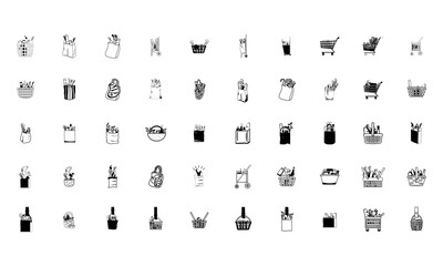 Set of grocery bags icons. Shopping carts and shopping baskets - Vector