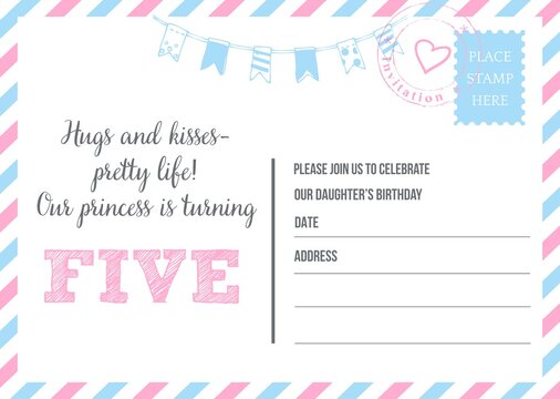 Five Years Birthday Vector Invitation Card	