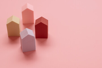 House model on color background. Real estate, buying a house, new home, house concept copy space