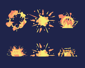Cartoon motion explosions. Animated explosion shot. Explosion animation. Set of objects, animation scenes, for game, effect smoke, explosion, fire clouds, frame-by-frame animation