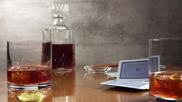 Playing Cards and Whiskey and Money. Slow Motion