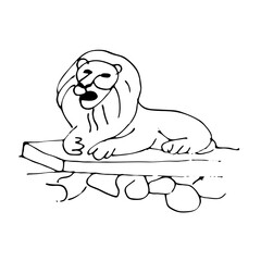 Sculpture stone lion of the city of Lviv Ukraine. Historic architecture in the style of a doodle isolated on a white background. Vector hand drawn sketch.