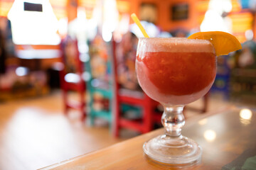 Raspberry Margarita on a Table in a Mexican Restaurant