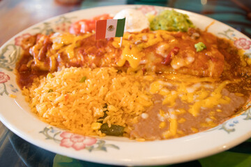 Mexican Burrito with Refried Beans and Rice