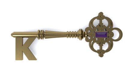 3D illustration of letter K Key