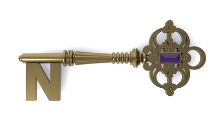 3D illustration of letter N Key