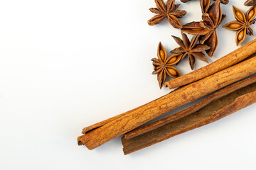 Assorted colorful spices on a white background. Healthy diet lifestyle.