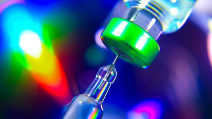 Vaccine vial dose flu shot drug needle syringe,medical concept vaccination hypodermic injection...