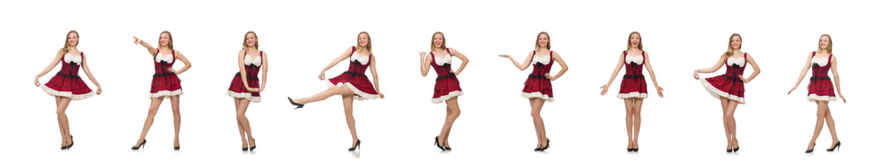 Woman wearing red dress in fashion concept isolated on white