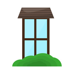 Window icon with shrubbery icon. House icon - Vector