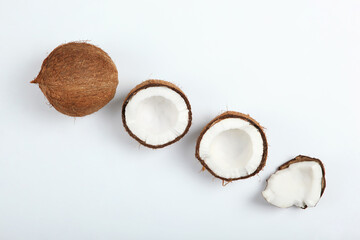 Fototapeta na wymiar broken coconut on a white background. 