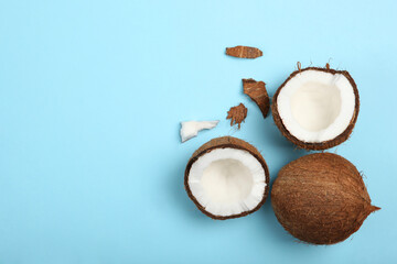 broken coconut on a colored background.
