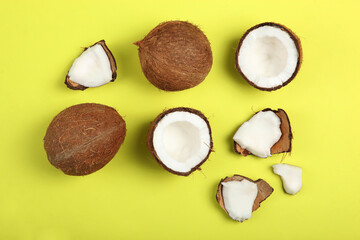 broken coconut on a colored background.
