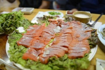 Closeup shot of grilled fish at Silver grass Festival in Myeongseong Mountain