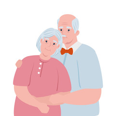 elderly couple smiling, old woman and old man couple in love vector illustration design