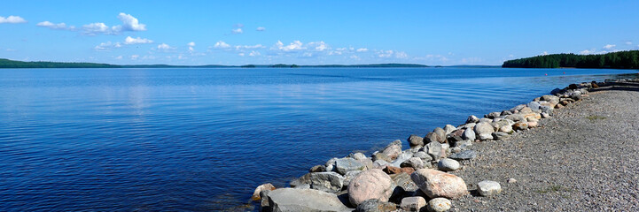 Fototapeta na wymiar Panorama view of Lake Päijänne, near Pulkkilanharju ridge, Finland.