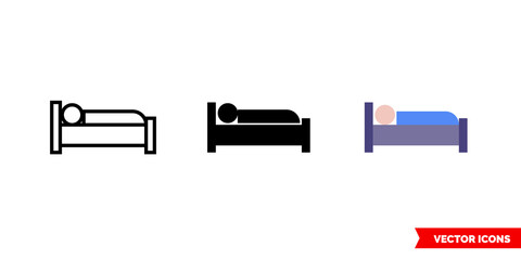Occupied bed icon of 3 types. Isolated vector sign symbol.