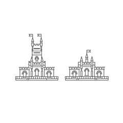 Fortress set on a white background. Fortress outline illustration. Historical fortress with flag vector