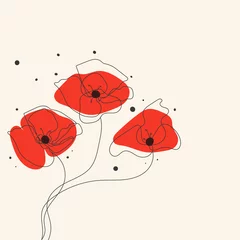 Foto op Plexiglas Hand drawn red poppy flowers. Vector illustration in minimalistic sketch style. © sumkinn