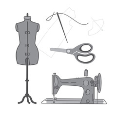 Sewing kit. Items from a sewing Studio. Tailor clothing Studio