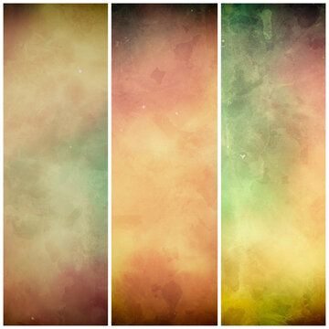 watercolor background banners or striped designs in brown orange green and beige autumn colors with grunge texture stains, website banners
