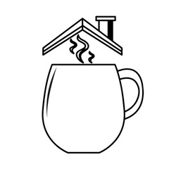 Coffee cup icon and house roof - Vector