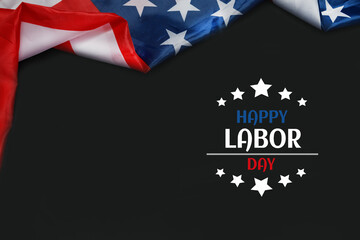 Happy Labor day banner. USA flag on dark background.