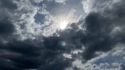 Sun coming out of dark rainy clouds