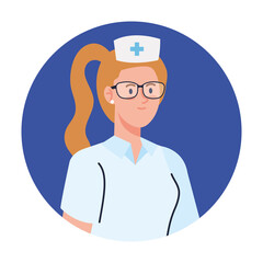 nurse with uniform, female nurse in frame circular vector illustration design