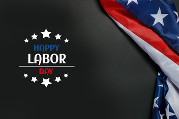 Happy Labor day banner. USA flag on dark background.