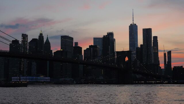 cityscape of financial district NYC at evening 