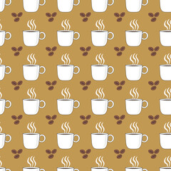 seamless pattern with a cup of coffee and coffee grains