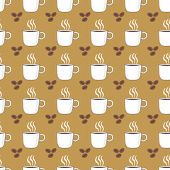 seamless pattern with a cup of coffee and coffee grains