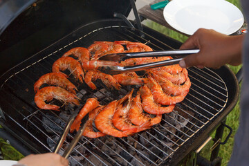 shrimp grilled seafood on stove.