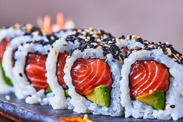 New York Sushi roll pieces.